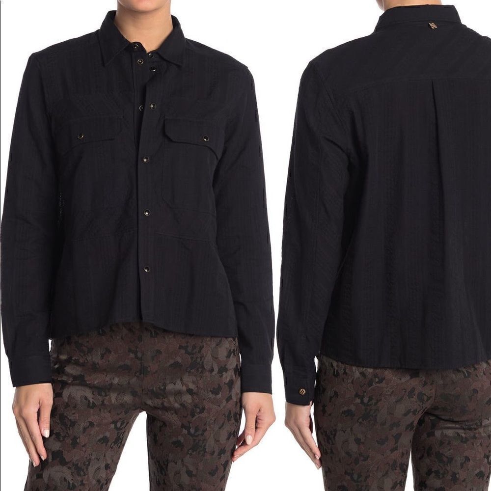 Billy Reid Women’s blocked cotton long sleeve over-shirt in black size S, NWT